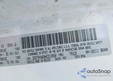 2017 Ram Promaster 1500 Low Roof 136 Wb from USA, damaged, VIN 3C6TRVAG0HE513450
